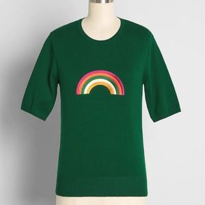 *NWT* Modcloth Thoughts of Rainbows Embroidered Short Sleeve Sweater